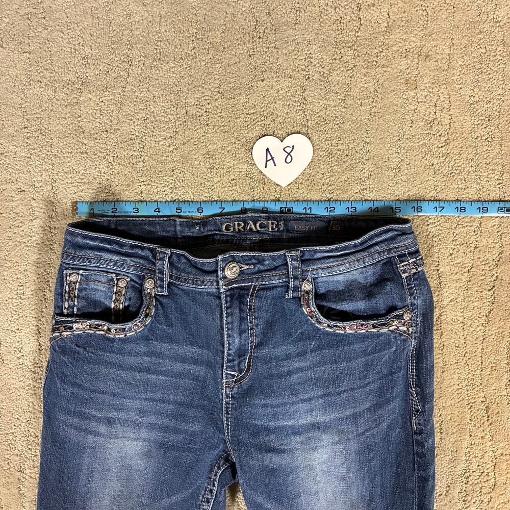 Y2K Grace Easy Fit Western Boot Cut Jeans Women 30 Bling Button Pockets Faded - Picture 2 of 7